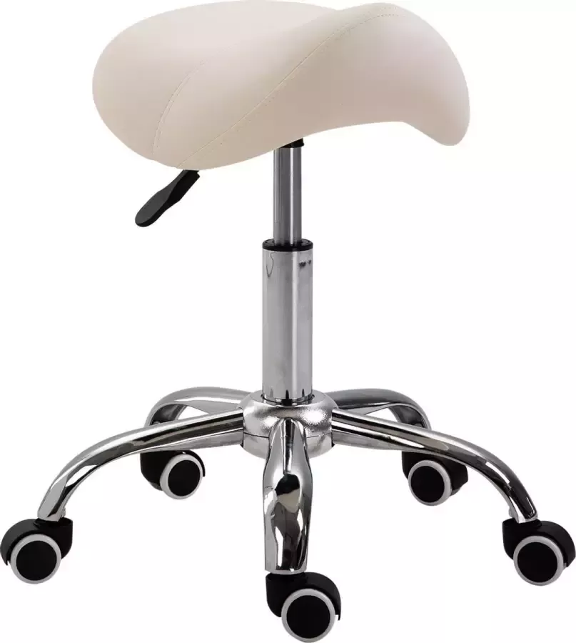 Nancy's Cambridge Kruk Zadelkruk Draaibaar Op Wieltjes Ergonomisch In Hoogte Verstelbaar 52 x 53 x 49-61 cm Crème Wit