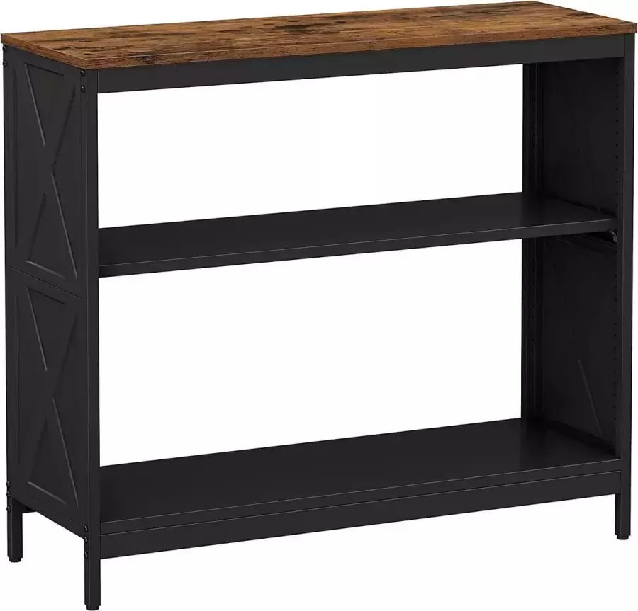 Nancy's Cardiff Console Tafel Bijzettafel Dressoir 3 Niveaus Zwart Bruin Bewerkt Hout Metaal 100 x 35 x 88 cm