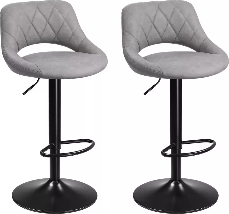 Nancy's Colville Barkrukken Set Van 2 Barstoelen Voetensteun Rugleuning Kunstleer Metaal Lichtgrijs 47 x 48 x 105 cm