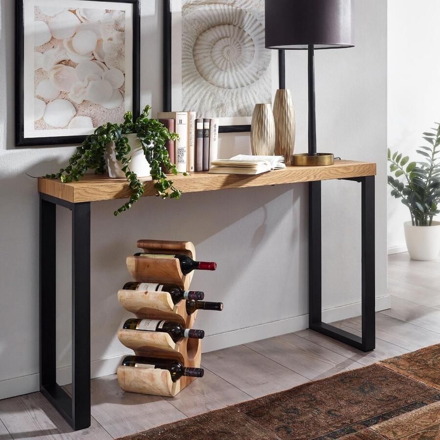 Nancy's Crasto Sidetable Consoletafel Bijzettafel Eiken Zwart Staal ± 120 x 40 x 75 cm