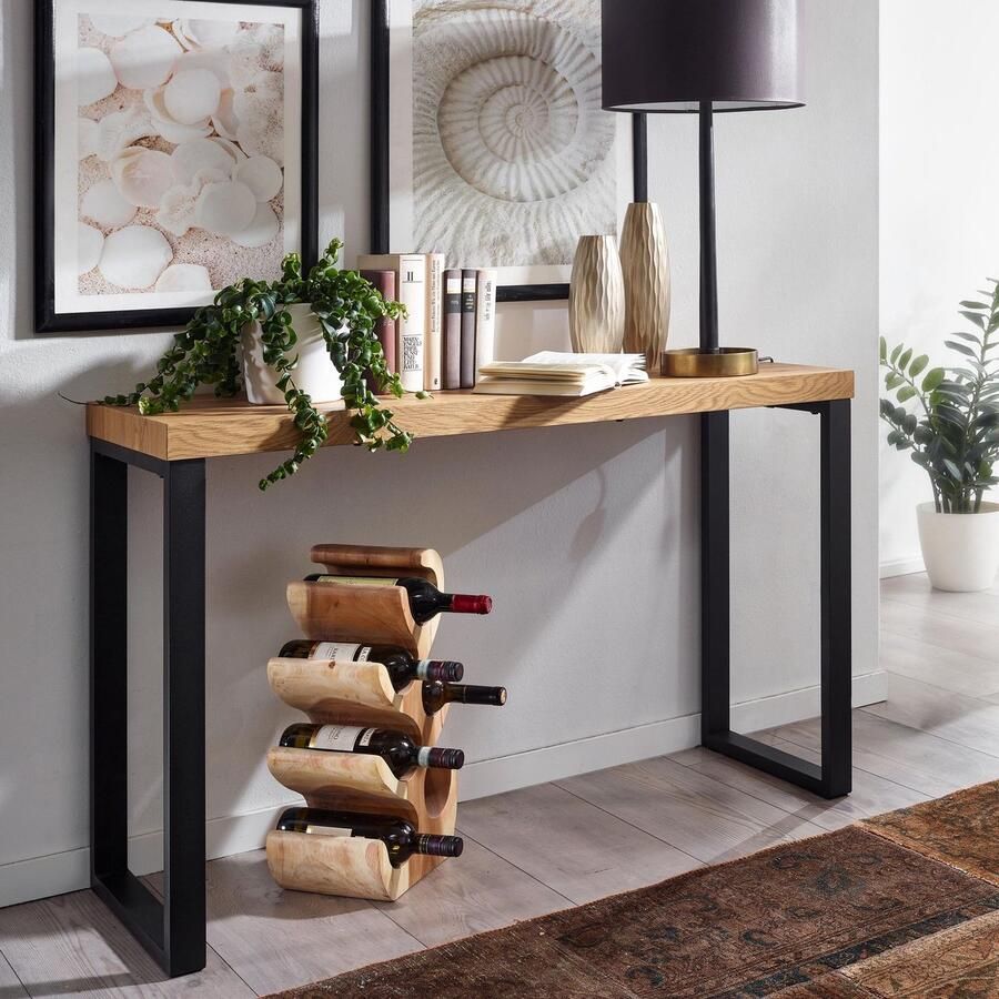 Nancy's Crasto Sidetable Consoletafel Bijzettafel Eiken Zwart Staal ± 120 x 40 x 75 cm