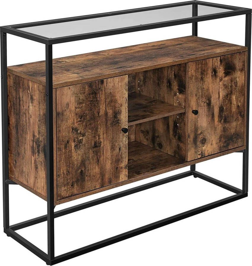 Nancy's Nancy´s dressoir Zijkast Dressoir Keukenkast Industrieel Spaanplaat Vintage Bruin met zwart 100 x 35 x 80 cm