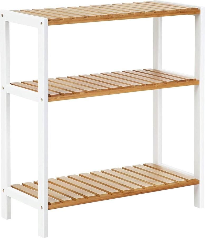 Nancy's Gads Hill Schoenenrek Schoenenplank Bamboe Rekje 3 Niveaus Wit Beige 60 x 26 x 66 cm - Foto 2