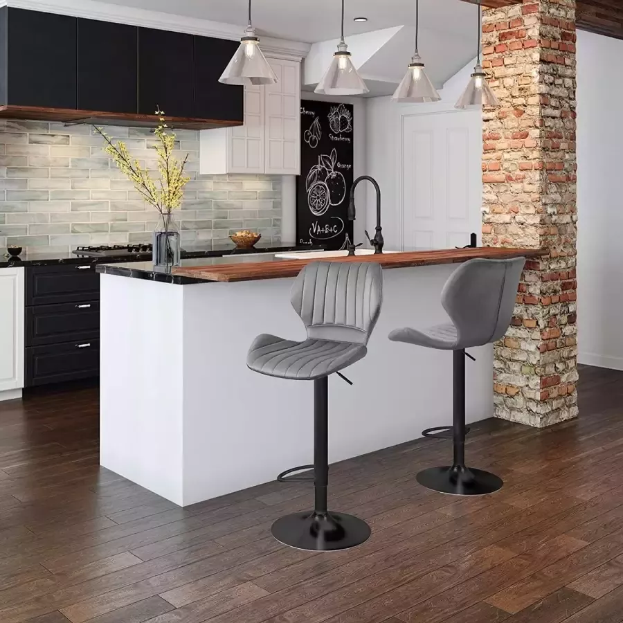 Nancy's Garretton Barkrukken Keukenstoelen Barstoelen Kunstleer Metaal Grijs Zwart 48 x 52 x 112 cm