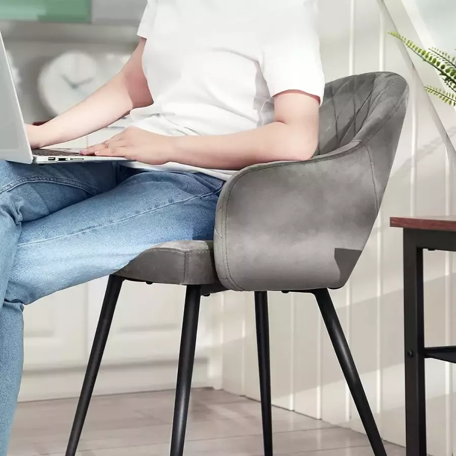 Nancy's Geoffroy Eetkamerstoelen Set Van 2 Keukenstoelen Gestoffeerd Fluweel Metaal Grijs 57 x 56 x 77 cm