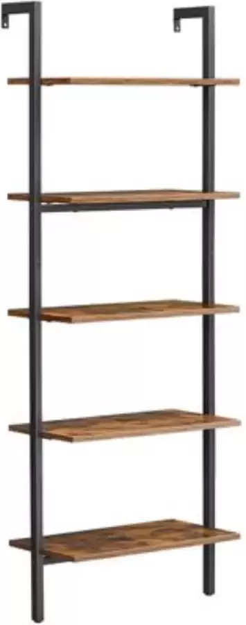 Nancy's Harley Boekenkast Ladderkast 5 Planken Industrieel Bewerkt Hout Metaal Bruin Zwart 60 x 30 x 172 cm