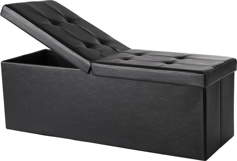 Nancy's Hocker Zwart Leer Opberg Bank Hockers 110 x 38 x 38 cm