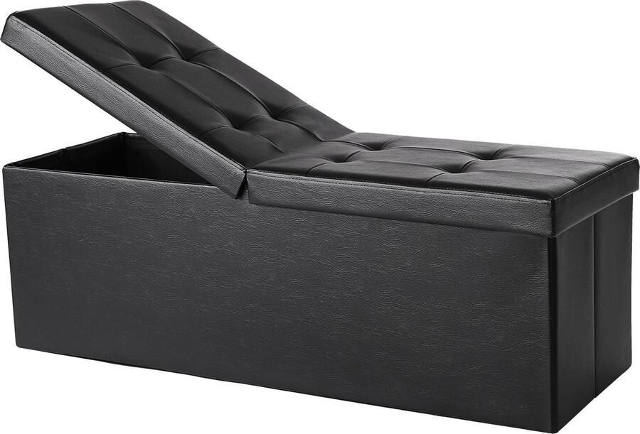 Nancy's Hocker Zwart Leer Opberg Bank Hockers 110 x 38 x 38 cm