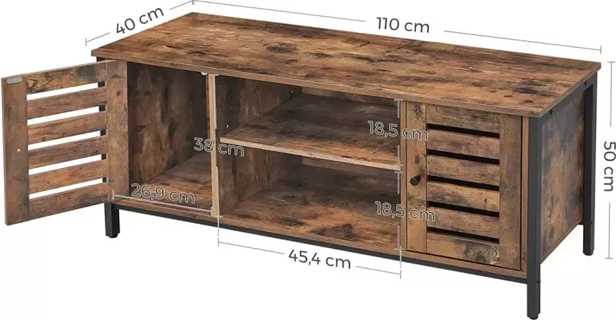 Rich Interiors Nancy's Jefferson Tv Meubel Tv-kast Tv Lowboard Tv-tafel Tv Meubels Vintage Bruin Metaal 110 x 40 x 50