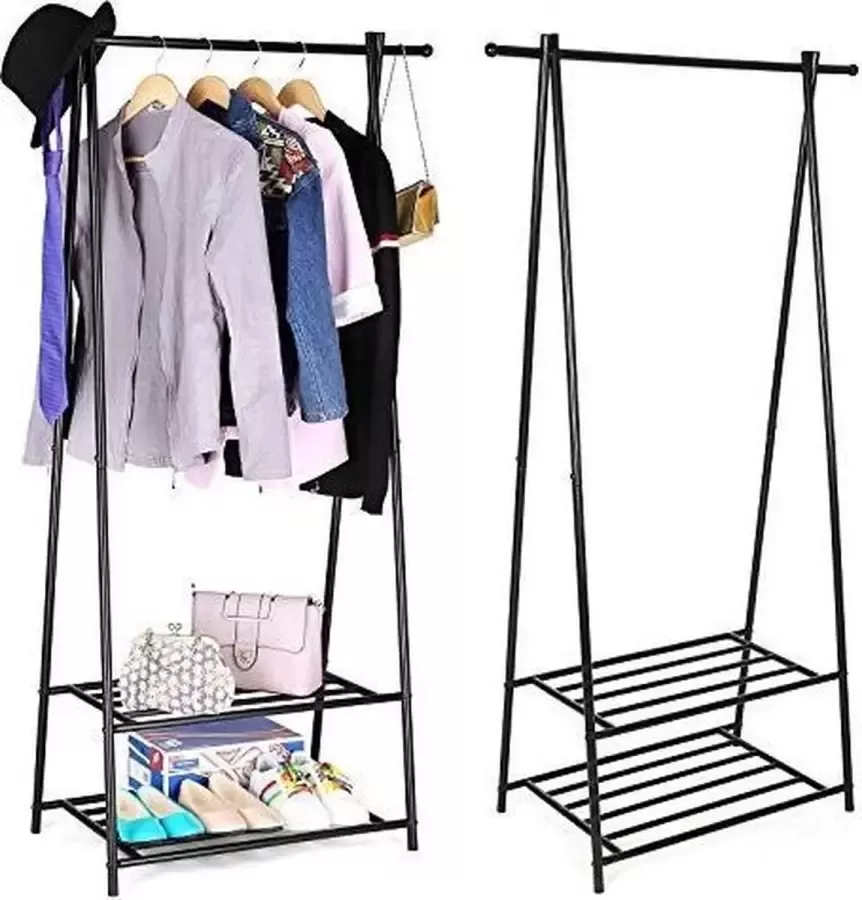 Nancy's Kledingstandaard Kledingrek met 2 Laags Schoenenrek Kledingstandaard met schoenenrek Materiaal: Metaal Afm. 155 x 87 5 x 41 cm Zwart - Foto 2