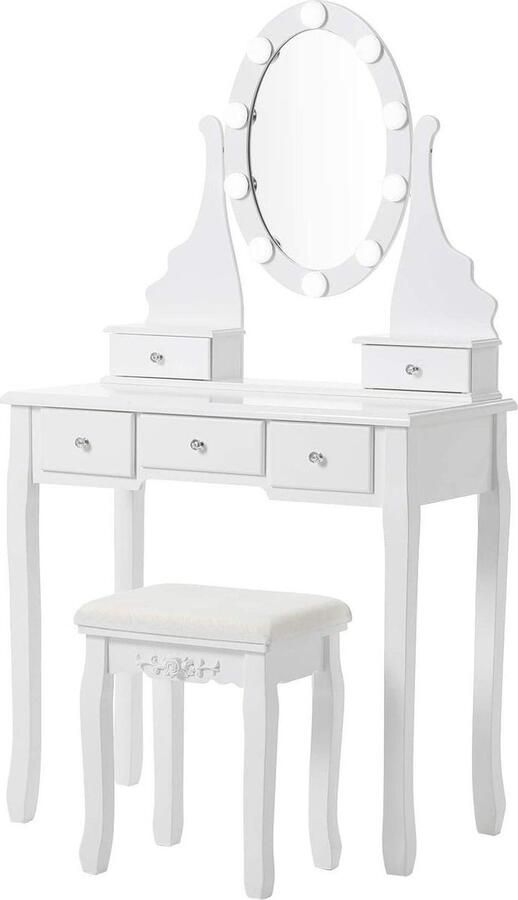 Nancy's Kristol Kaptafel Met Spiegel & LED-verlichting Make-up Tafel Voor Vrouwen Kaptafels Wit 80 x 40 x 143 cm (L x B x H)