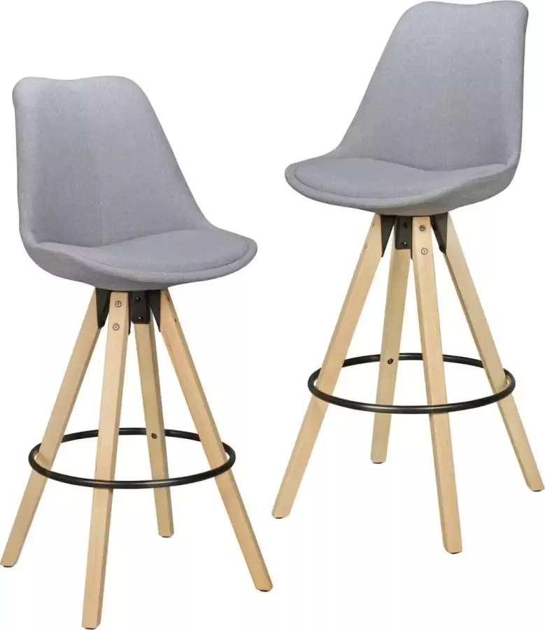 Nancy's Lewisburg Barkrukken Set van 2 Kruk Barstoel Retro Stof Hout Grijs Antraciet