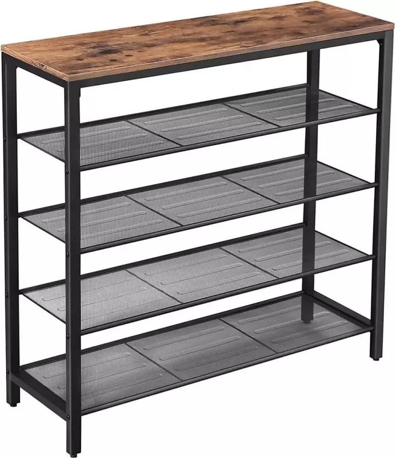 Nancy's Logan Schoenenrek Schoenenkast voor 16 Paar Schoenen Industrieel Vintage Design Hout en Metaal 100 x 30 x 92 5 cm