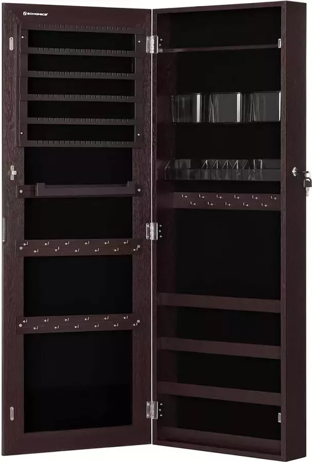 Nancy's Minnetonka Sieradenkast Hangkast Spiegelkast Afsluitbaar Wandkast Frameloos Make-Up Organizer Bruin MDF 37.5 x 9.7 x 108 cm