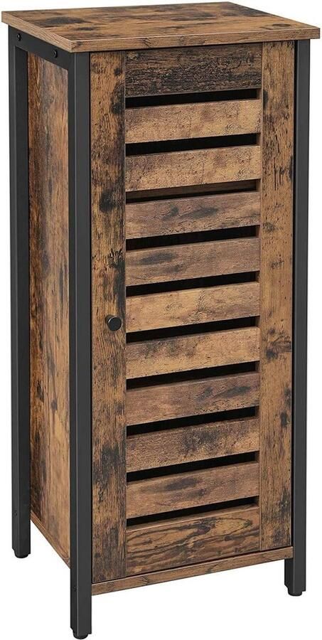 Nancy's Nachtkastje Kleine Zijkast Industriële Stijl met Lamellen Deur Bijzettafel 37 x 30 x 80 cm