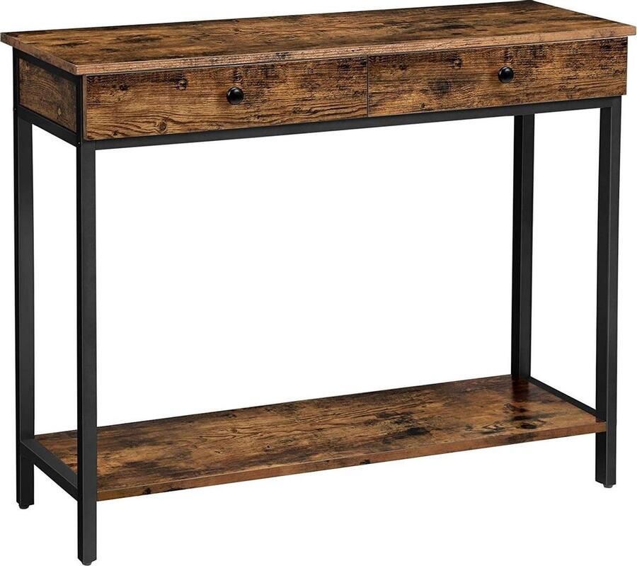 Nancy's Nome Consoletafel Bijzettafel 2 laden Industrieel Bruin Zwart 100 x 35 x 80 cm