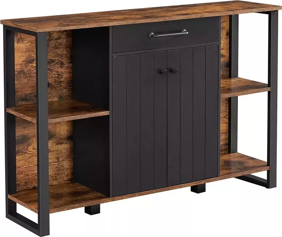 Nancy's Saline Dressoir Keukenkast Opbergkast Opbergvakken Bruin Zwart Metaal Bewerkt Hout Industrieel 120 x 30 x 80 cm