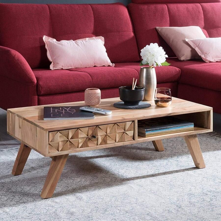 Nancy's Salontafel Hout Handgemaakte Salontafel Koffietafel Acacia Hout 95 x 35 x 50 cm