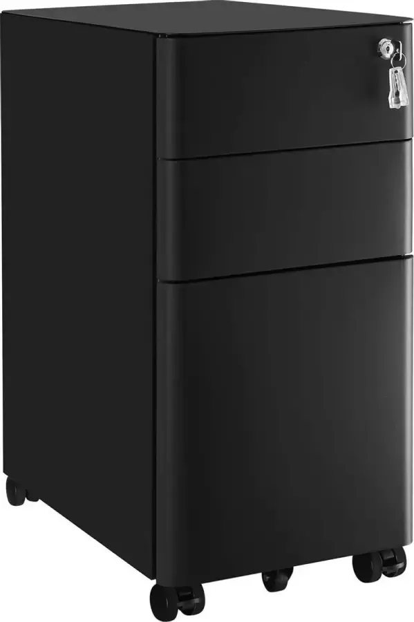 Nancy's Scottsbluff Archiefkast Rolcontainer Ladekast Wieltjes Slot Documenten Briefformaat Hangmap Zwart Staal 30 x 46 x 59.2 cm