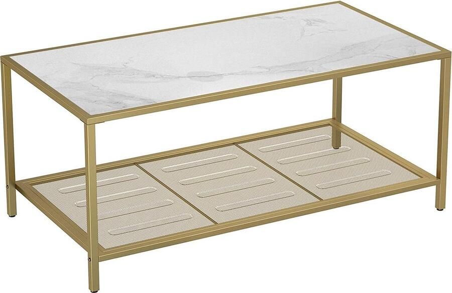 Nancy's Selma Salontafel Rechthoekige Glazen Tafel Goud Marmeren Look 106 x 55 x 45 cm (L x B x H)