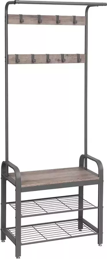 Nancy's Sheffield Garderoberek met Kapstok Schoenenrek en Bank Grijs Zwart 72 x 33 7 x 183 cm