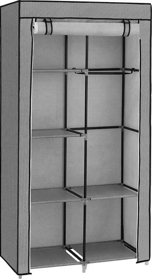 Nancy's Socastee Kledingkast Stoffen Kledingkast 2 Kledingroedes Non-Woven Stof 6 Planken Grijs 88 x 45 x 168 cm