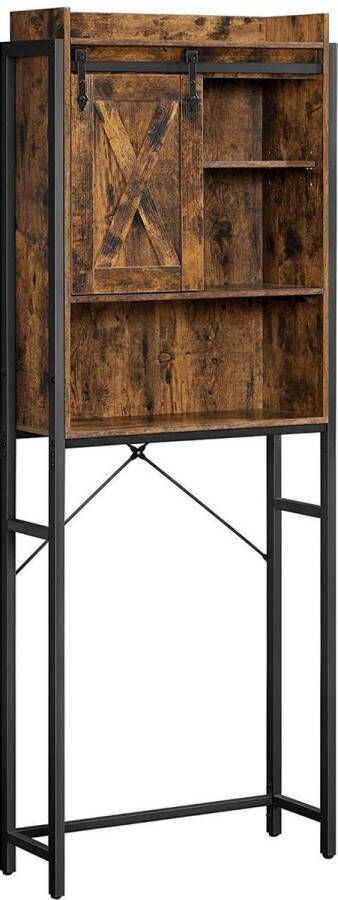 Nancy's Oconto Opbergkast WC-Kast Badkamerkast Stalen Frame Wasmachinekast Industrieel Bruin Zwart 64 x 24 x 171 cm