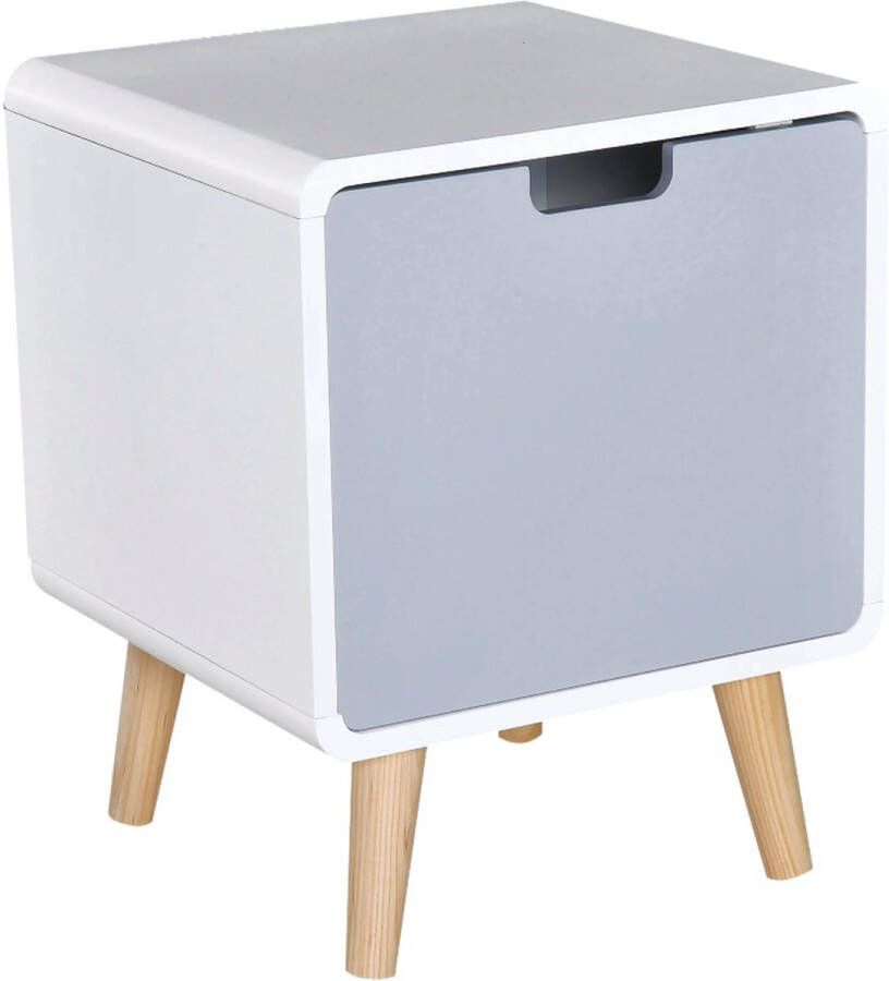Nancy's San Dimas Nachtkastje Bijzettafel Opbergkast Openslaande Deur MDF Wit Grijs Scandinavisch 40 x 38 x 50 cm