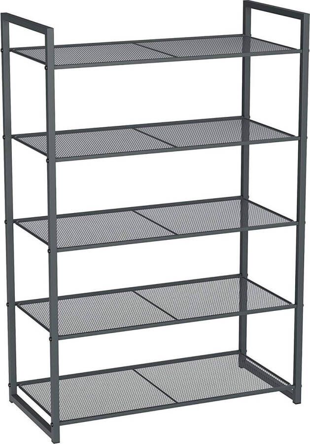 Nancy's Schoenenrek met 5 planken Stapelbare Schoenenorganizer Voor 15-20 paar schoenen Schoenenkast Metaal 63 x 30 x 92 cm