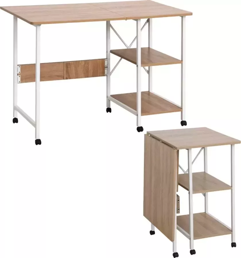 Nancy's Vancouver Klapbureau Klaptafel Kantoortafel Bureau Wielen Planken Anti-Slip Natuurlijk Wit