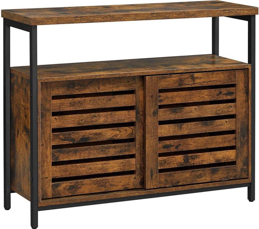 Nancy's Wausau Dressoir Opbergkast Sideboard Keukenkastje 2 Schuifdeuren Industrieel Bruin Zwart 100 x 35 x 80 cm