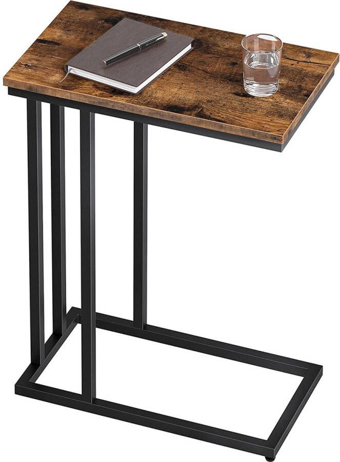 Naqsh Store Bijzettafel salontafel kleine koffietafel met verstelbare voeten nachtkastje voor kleine ruimtes industrieel ontwerp woonkamer metalen frame eenvoudig te monteren donkerbruin EBF02SF01