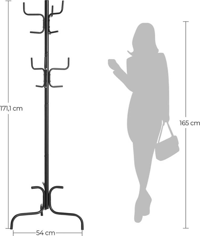 Naqsh Store Kapstok kledingrek 6 haken van staal voor jassen hoeden tassen 54 x 54 x 171 1 cm zwart RCR029B01
