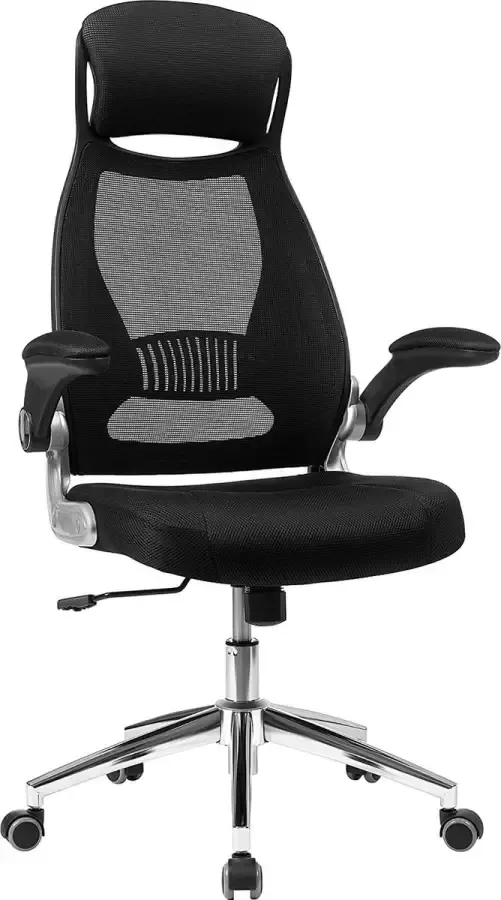 NaSK Bureaustoel draaistoel managersstoel bureaudraaistoel met hoofdsteun inklapbare armleuningen kantelfunctie zwart