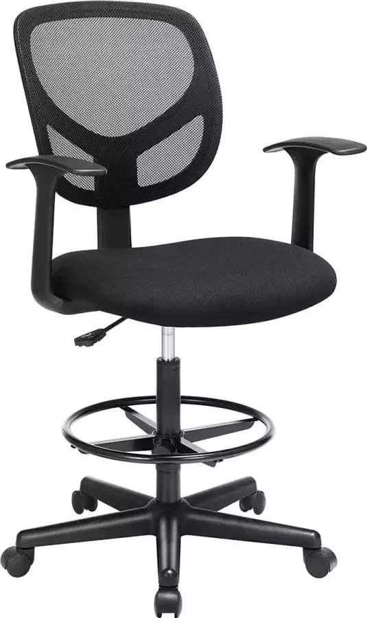 NaSK bureaustoel Ergonomische werkkruk met armleuningen Zithoogte 51 5-71 5 cm Hoge werkstoel met verstelbare voetsteun Belastbaarheid 120 kg Zwart