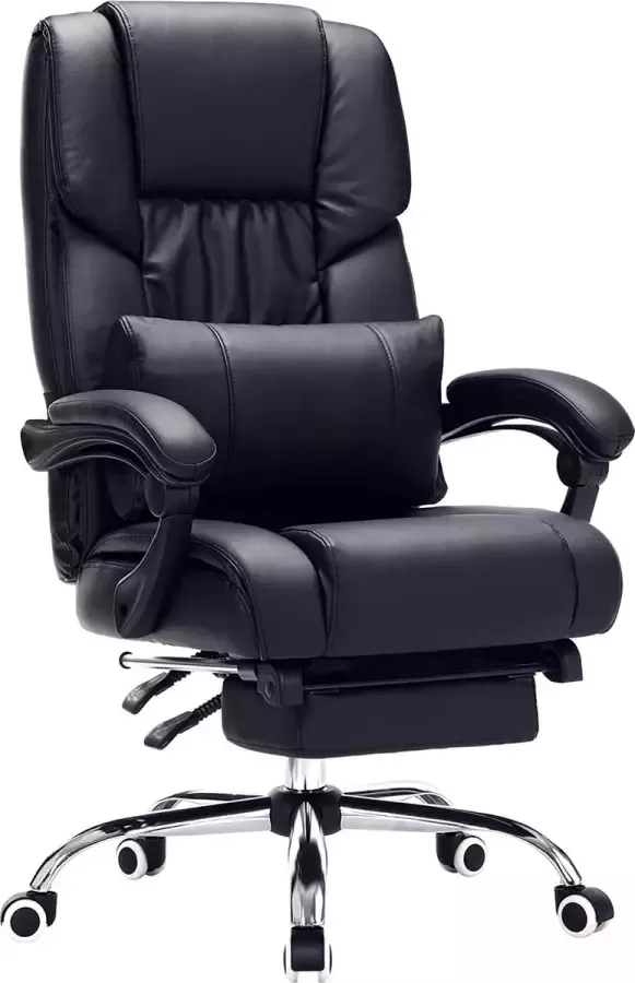 NaSK Bureaustoel met voetensteun en lendenkussen imitatieleer zwart 67 x 66 x 116 cm