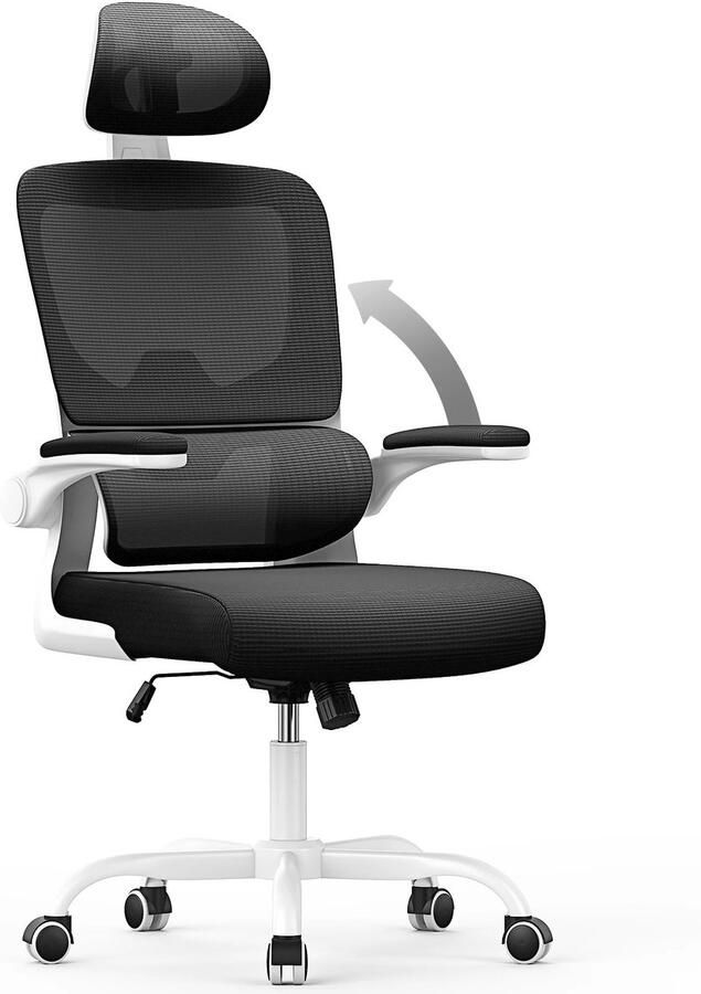 Naspaluro Lynly Ergonomische bureaustoel zwart wit voor volwassenen gaming op wielen hoogte verstelbaar met onderrug ondersteuning