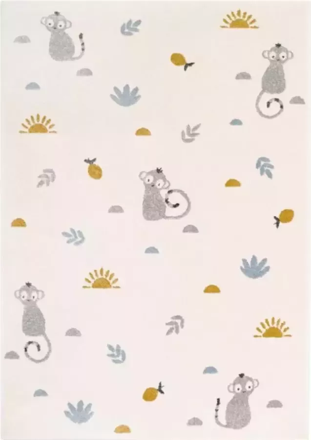 Nattiot Little Wild Monkey Honing Vloerkleed Voor Kinder & Babykamer Tapijt 120 x 170 cm