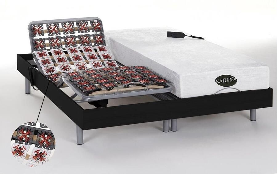 Vente-unique Elektrisch bed bedbodem en matras met vormgeheugen en bamboe LYSIS III van NATUREA motoren OKIN 2 x 80 x 200 cm zwart L 200 cm x H 35 cm x D 160 cm - Foto 3