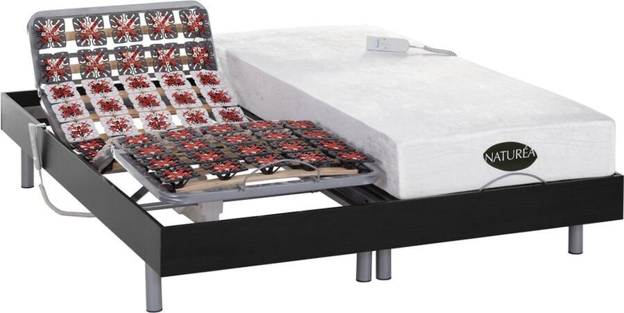 Vente-unique Elektrisch bed – bedbodem en matras – met vormgeheugen en bamboe LYSIS III van NATUREA zwart motoren OKIN 2x70x190 cm L 190 cm x H 35 cm x D 140 cm - Foto 4