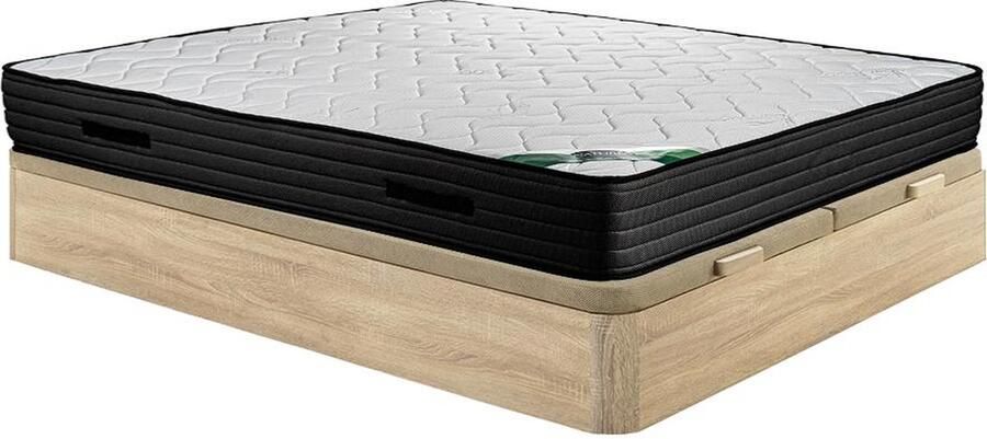 Vente-unique Set 180 x 200 cm bedbodem met opbergruimte licht naturel + matras van schuim en tijk van bamboe van 25 cm dik BERENDI van NATUREA L 200 cm x H 30 cm x D 180 cm