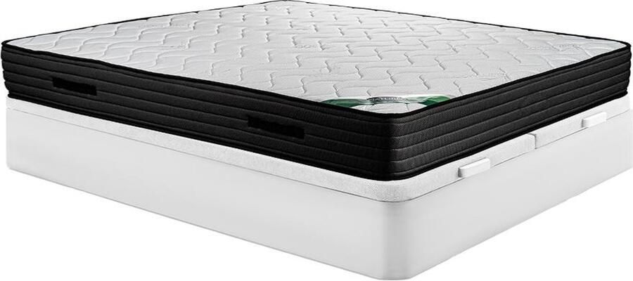 Vente-unique Set 180 x 200 cm bedbodem met opbergruimte wit + matras van schuim en tijk van bamboe van 25 cm dik BERENDI van NATUREA L 200 cm x H 30 cm x D 180 cm