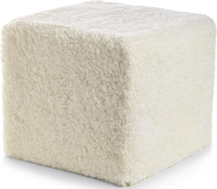 Natures collection Vierkante Poef 40x40x35 cm. New Zealand Schapenvacht SW Curly