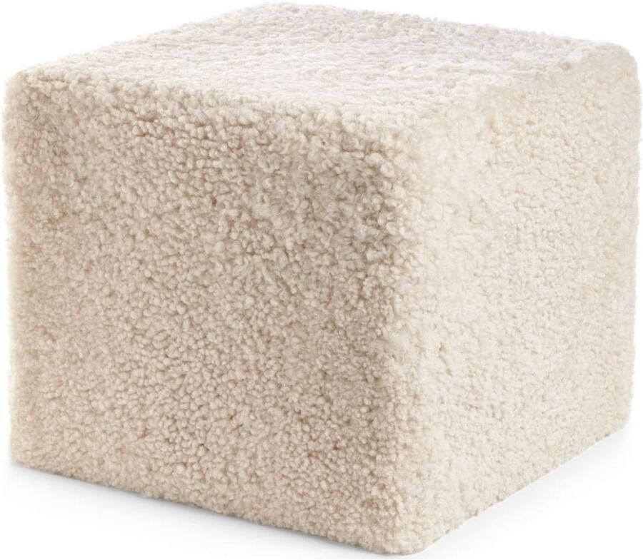 Natures collection Vierkante Poef 40x40x35 cm. New Zealand Schapenvacht SW Curly