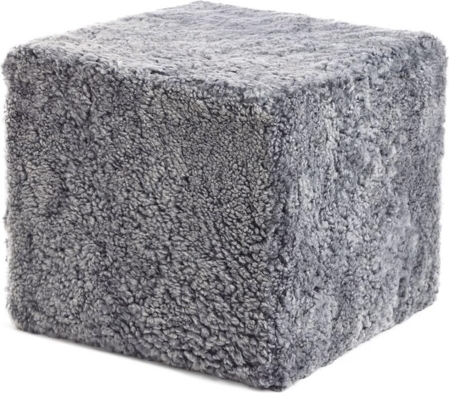 Natures collection Vierkante Poef 40x40x35 cm. New Zealand Schapenvacht SW Curly
