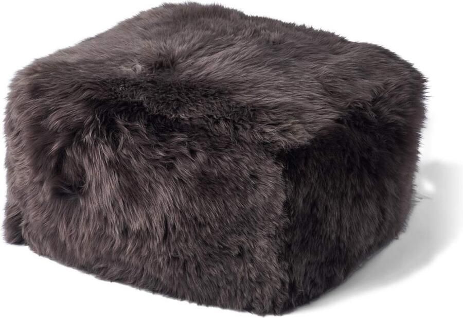 Natures collection Vierkante Poef 50x50x32 cm. New Zealand Schapenvacht LW Rug van kalfsleer