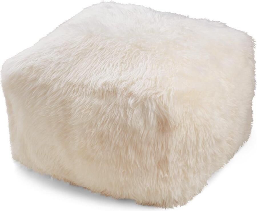 Natures collection Vierkante Poef 50x50x32 cm. New Zealand Schapenvacht LW Rug van kalfsleer