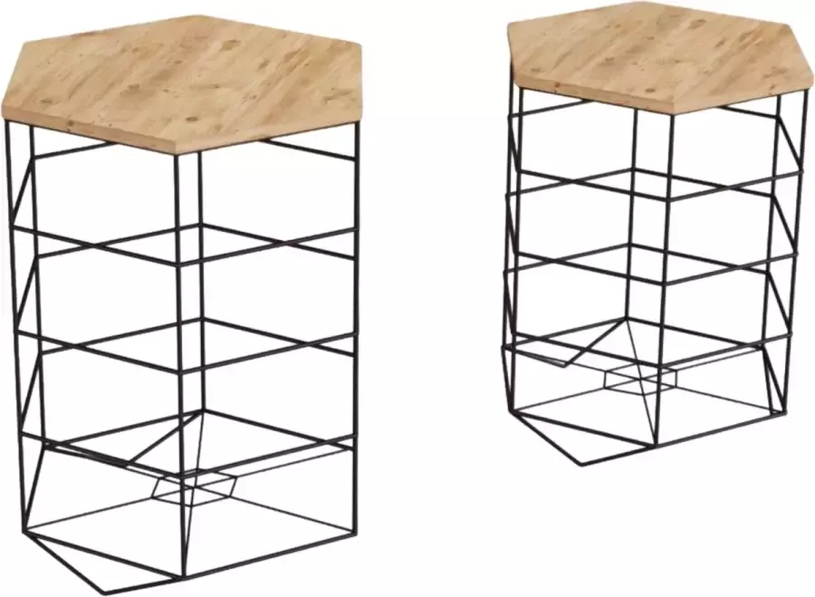 Naturn Living Hexagon bijzettafel set van 2 van Draadmanden Bijzettafels bijzettafel rond Opbergmand Draadmand bijzettafel Mat zwart