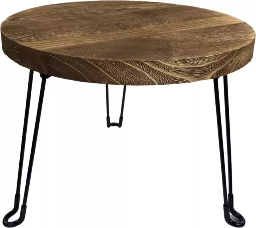 Naturn Living Houten uitklapbare bijzettafel metalen frame van bijzettafel hout ø 50 cm bijzettafel bruin tafeltje salon tafel uitklapbaar tafeltje Bruin