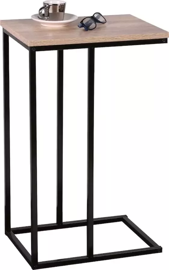 Naturn Living Metalen bank bijzettafel van Multifunctionele bijzettafel Metalen onderstel en houten blad Over de bank tafel met afneembaar blad Industrieel ontwerp Bruin